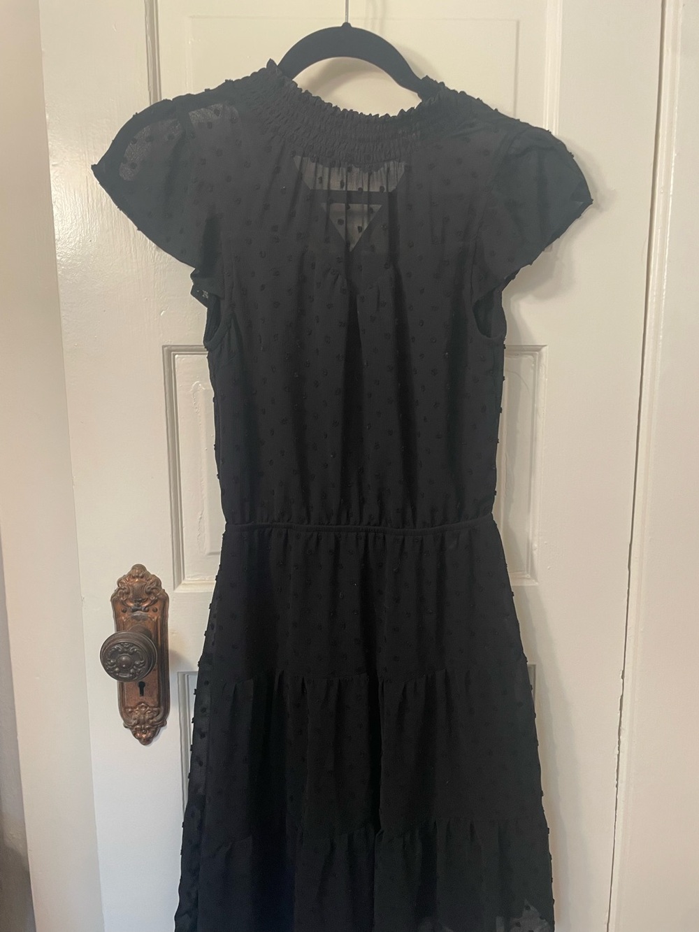 Monteau Black Swiss Dot Tiered Midi Dress